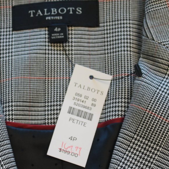 (NWT)Talbots Classic Plaid Blazer, Grey with Red & Black Strips, 4P - Picture 10 of 11